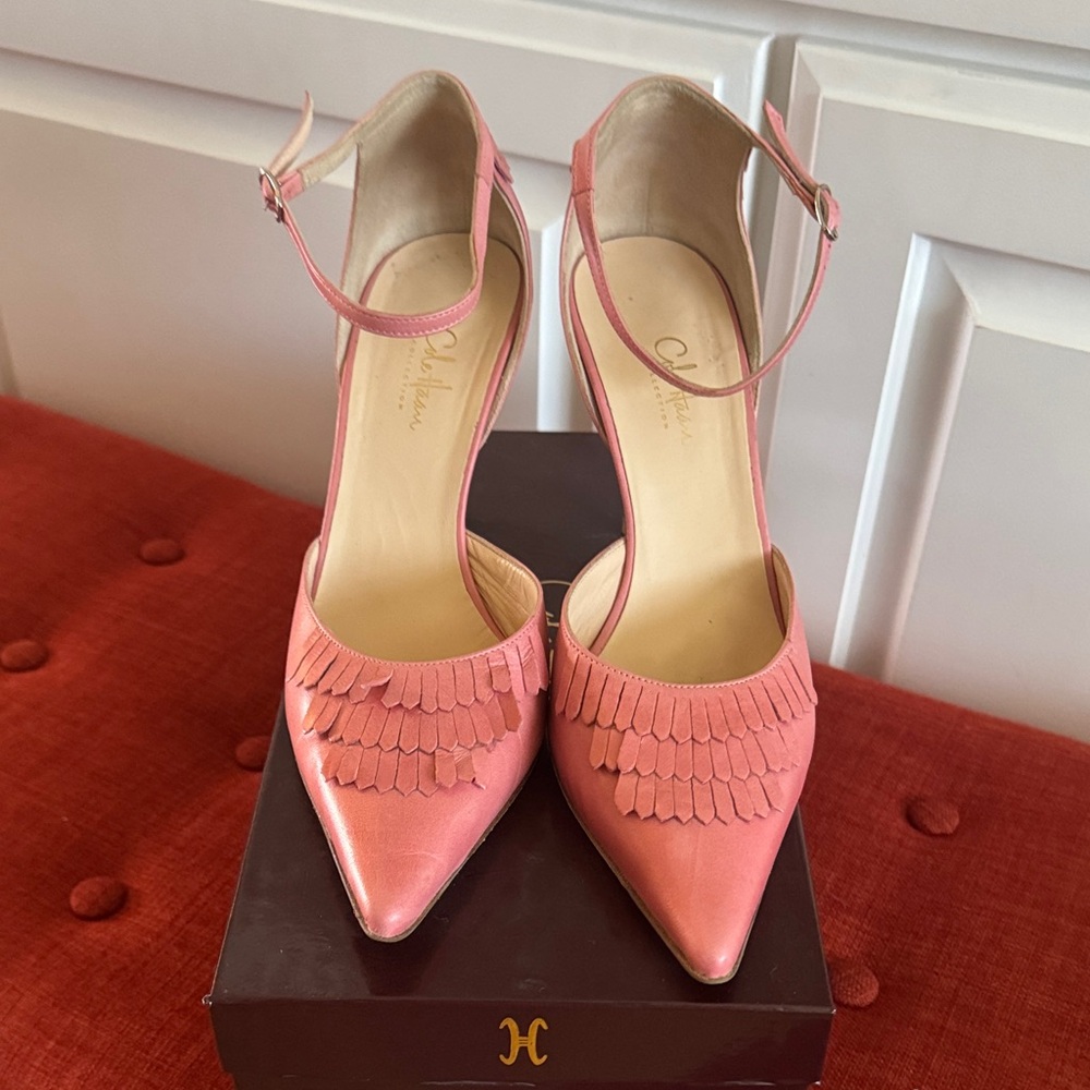 Elegant Pink Coral Ankle Strap Heels